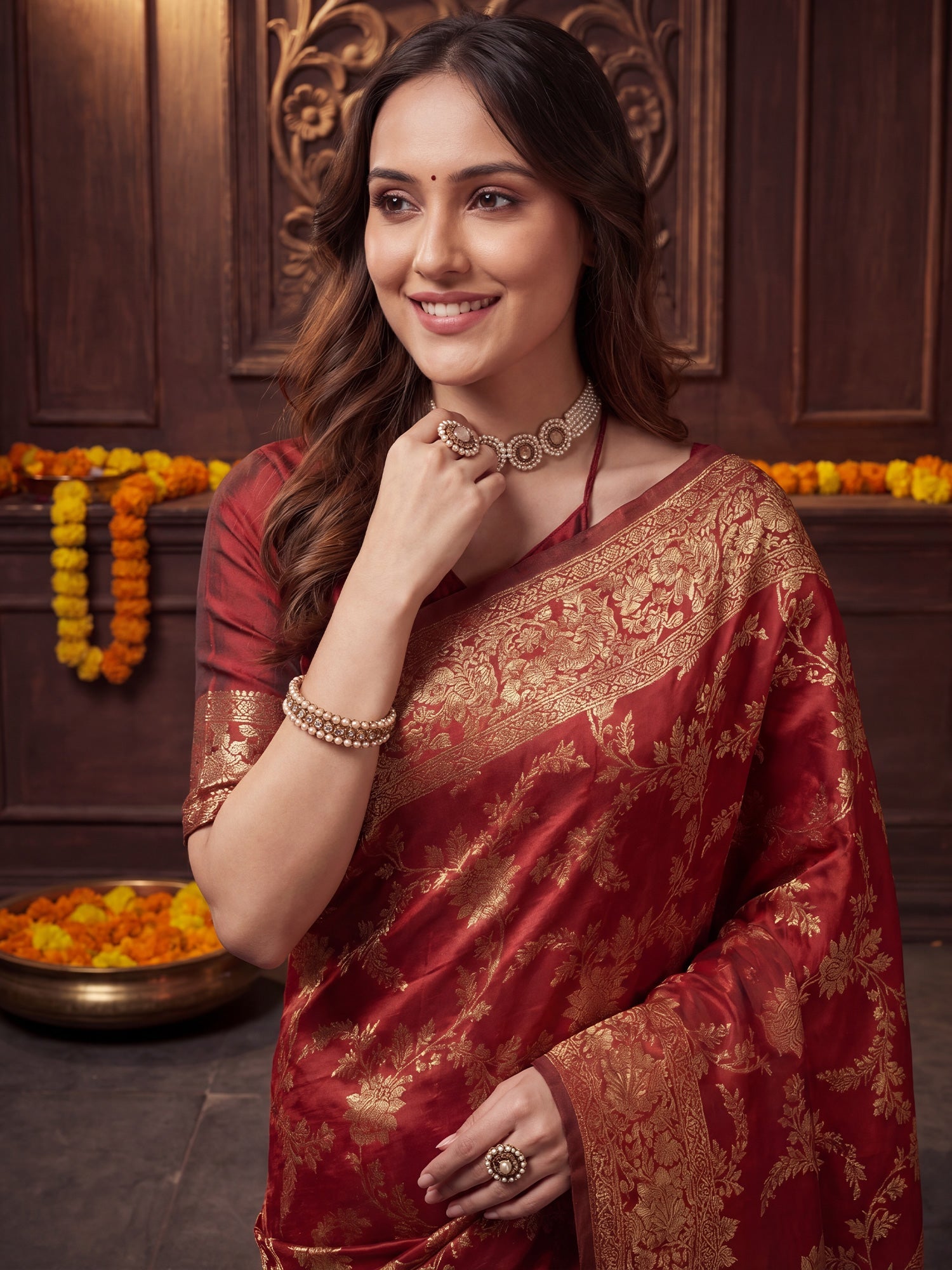 Maroon Banarasi Silk Golden Zari Weaving Saree - Ressa