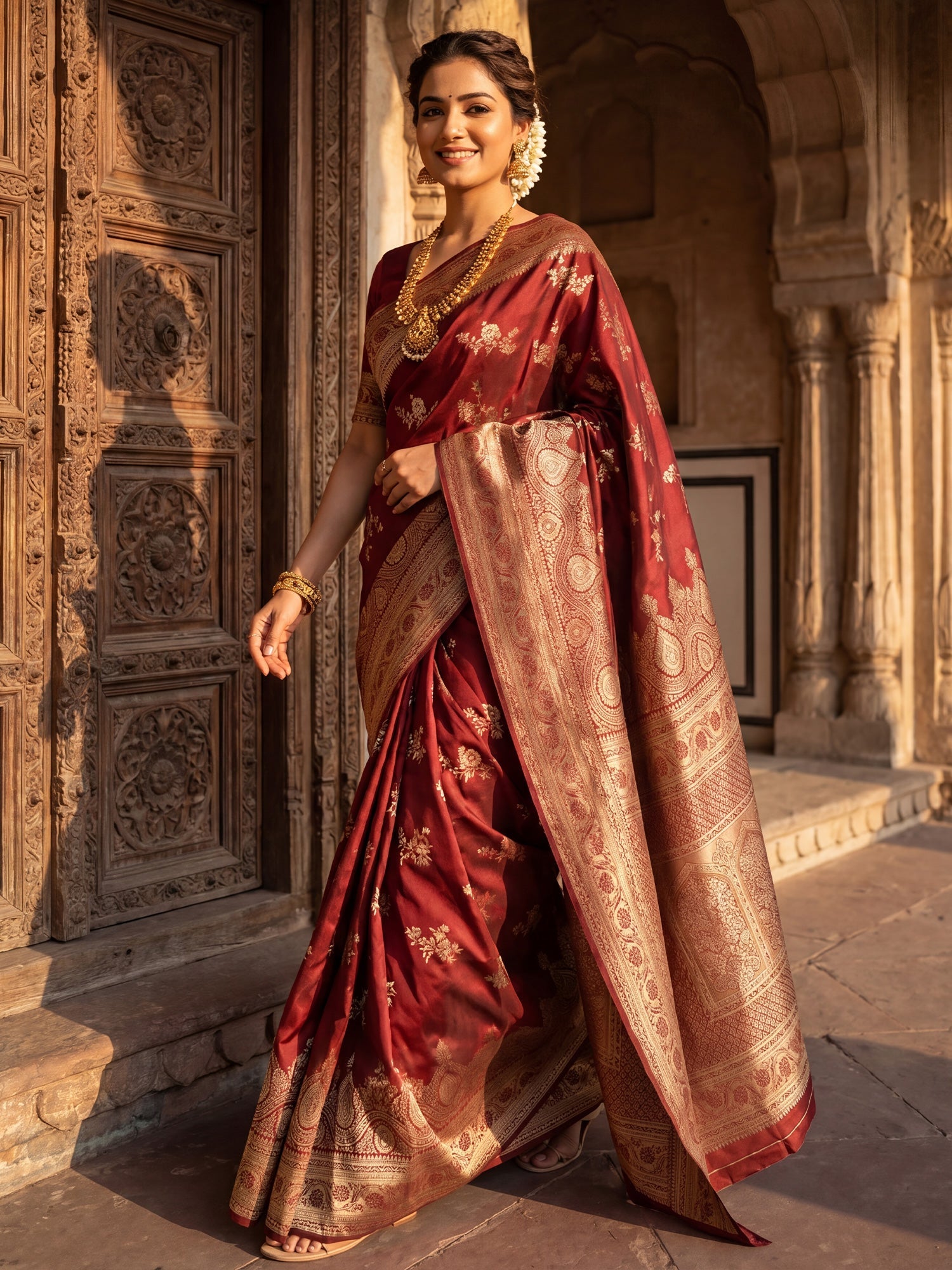 Maroon Banarasi Silk Saree - Ressa