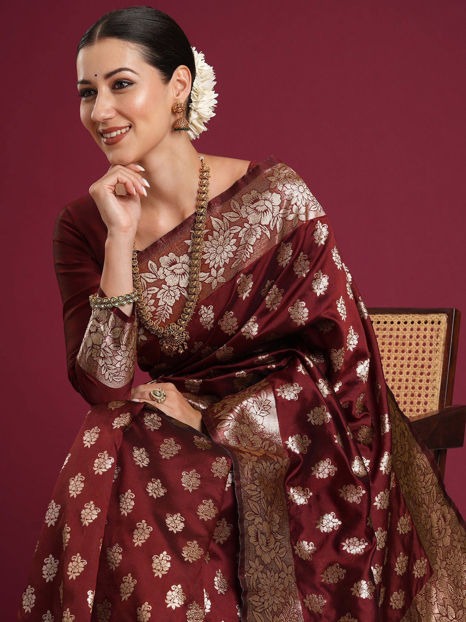 Maroon Banarasi Silk Saree - Ressa