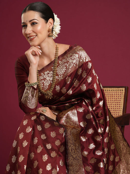 Maroon Banarasi Silk Saree - Ressa