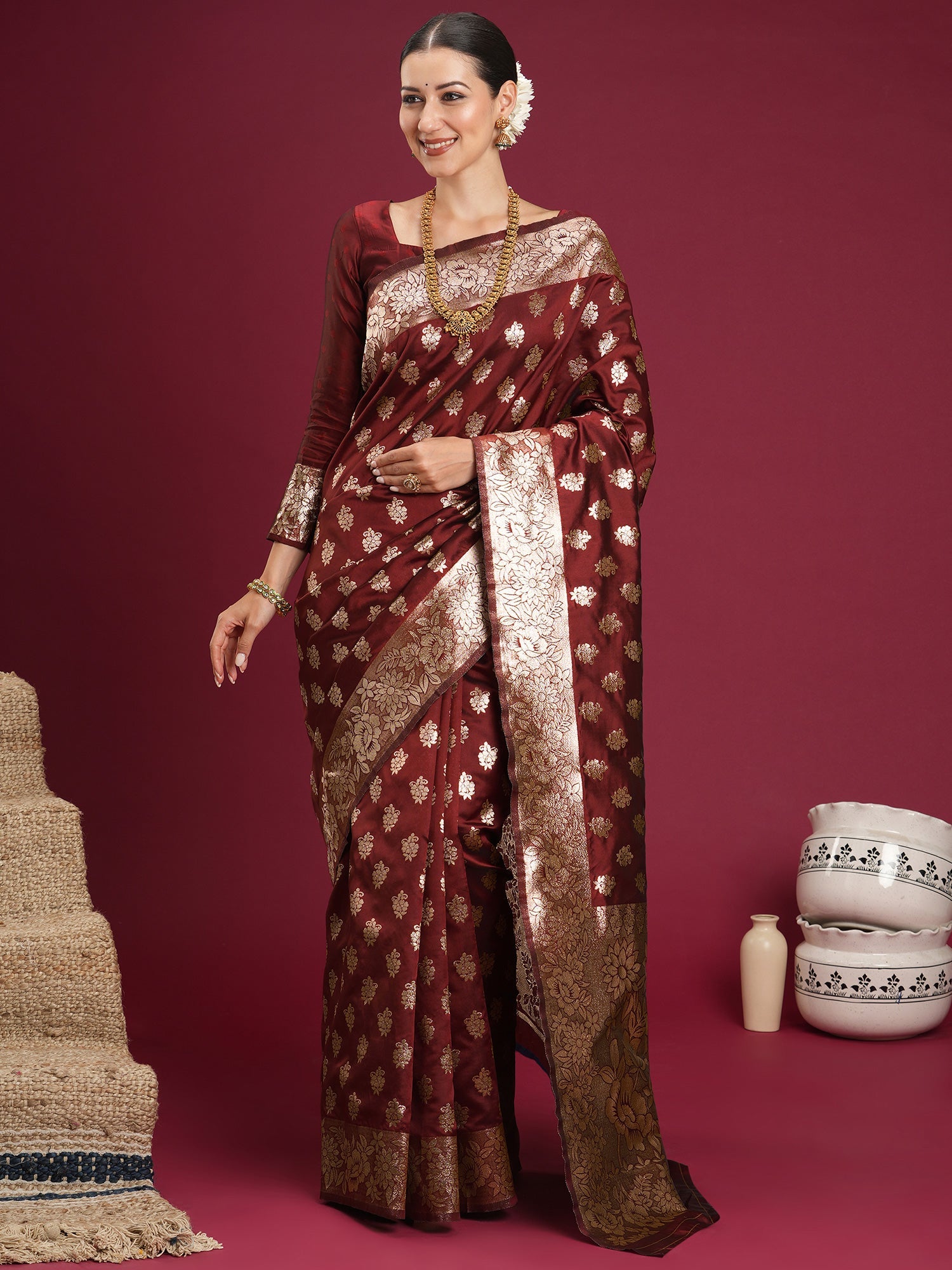 Maroon Banarasi Silk Saree - Ressa