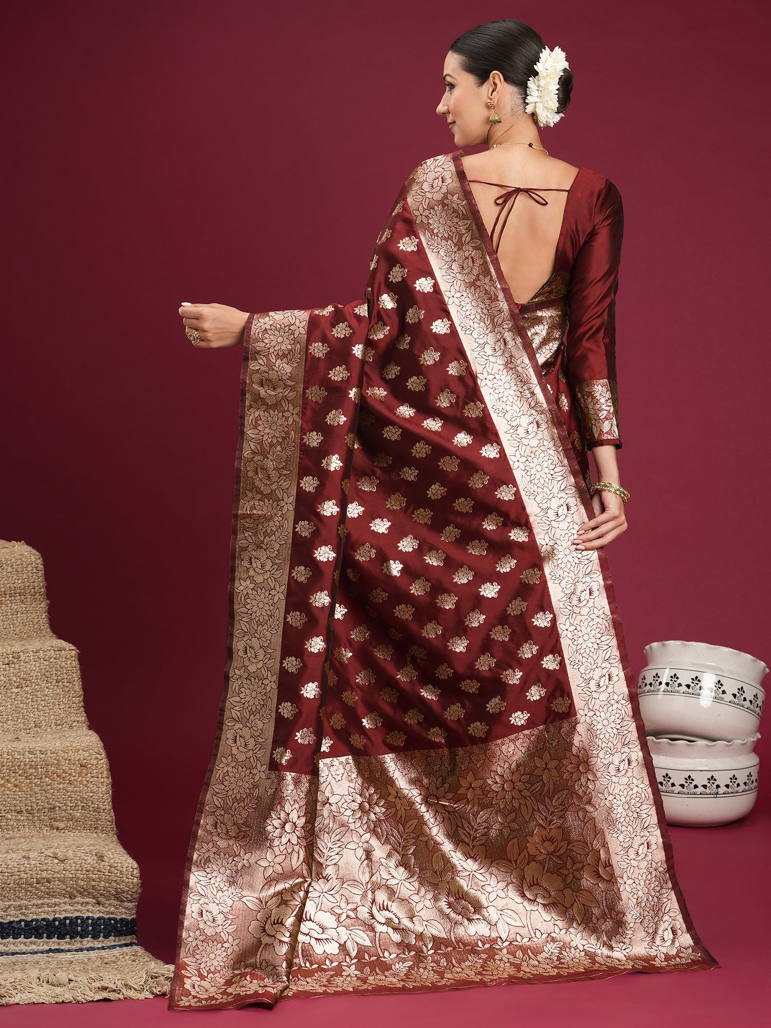 Maroon Banarasi Silk Saree - Ressa