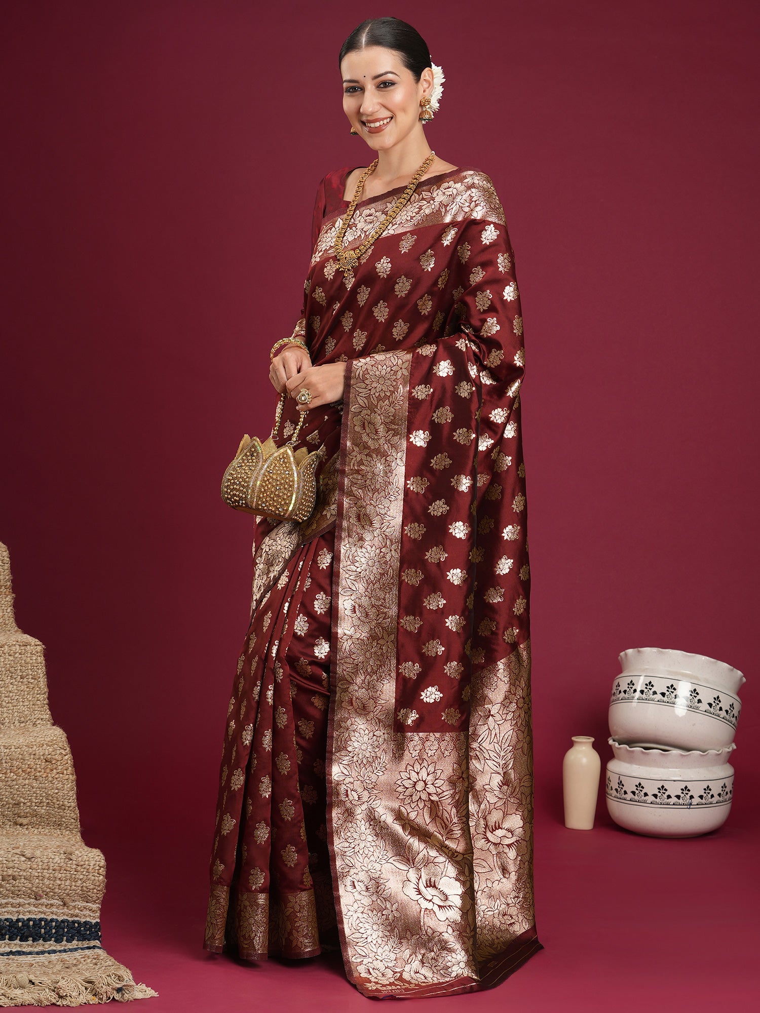 Maroon Banarasi Silk Saree - Ressa