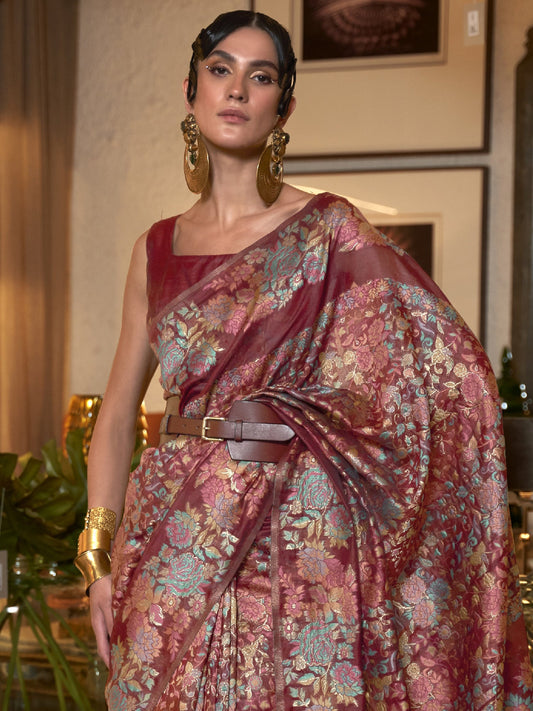Maroon Banarasi Silk Saree - Ressa