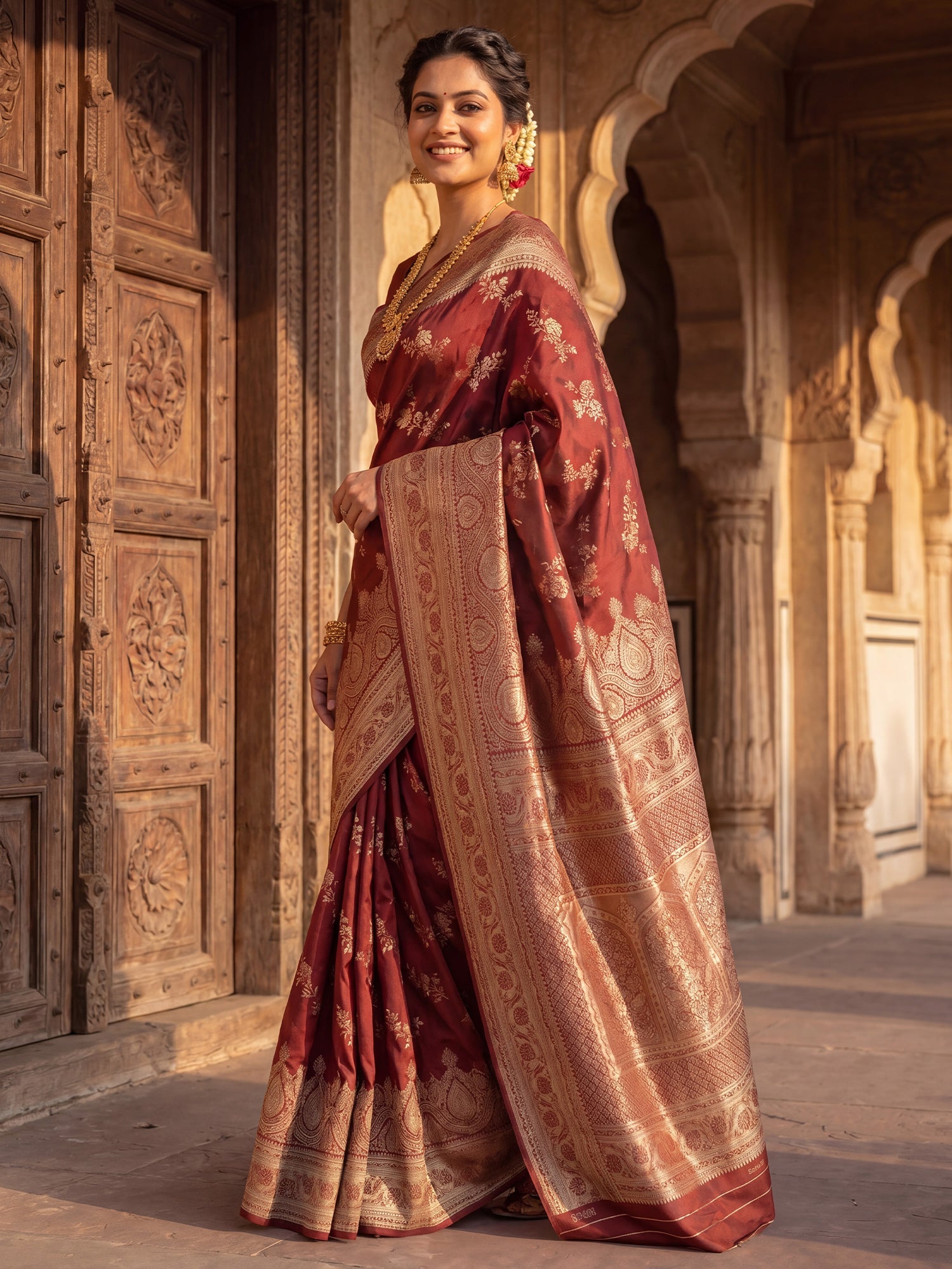 Maroon Banarasi Silk Saree - Ressa