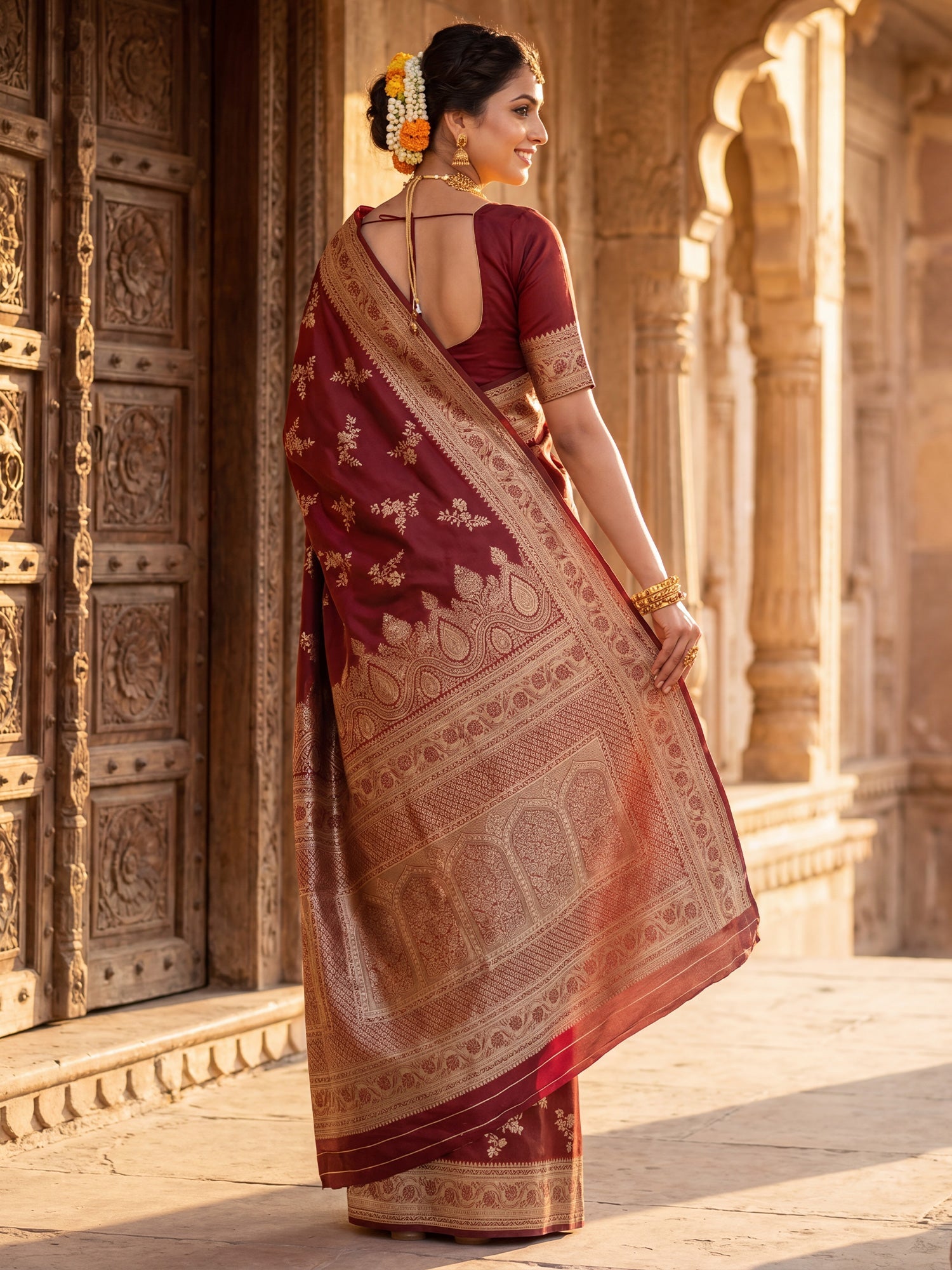 Maroon Banarasi Silk Saree - Ressa