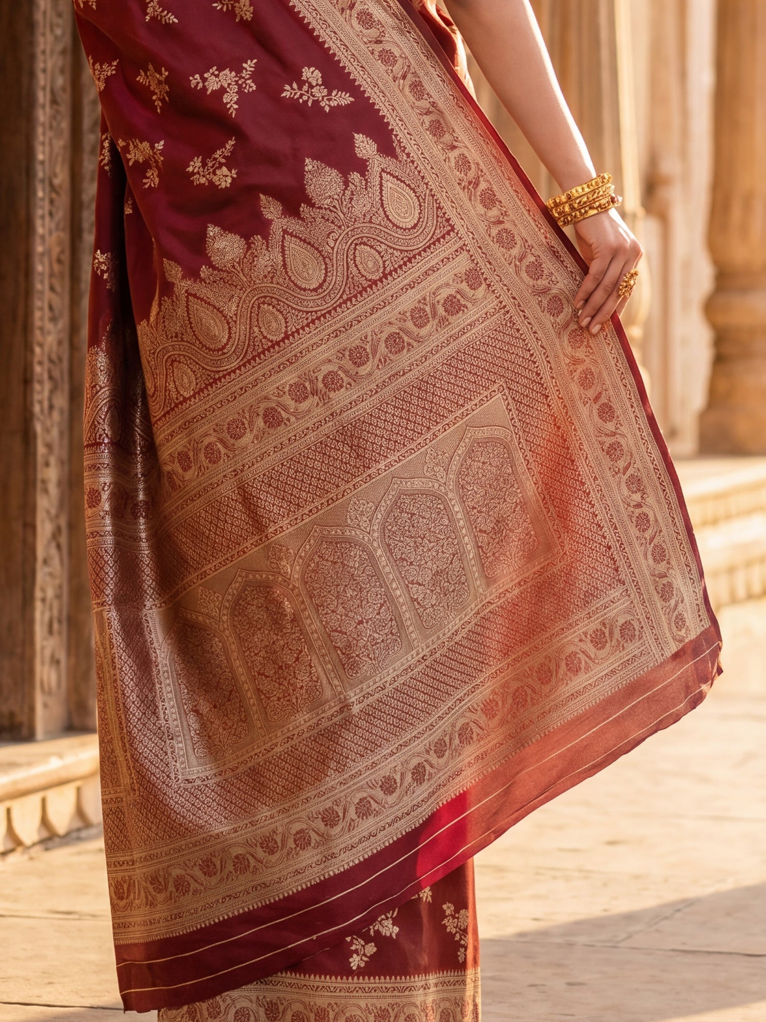 Maroon Banarasi Silk Saree - Ressa