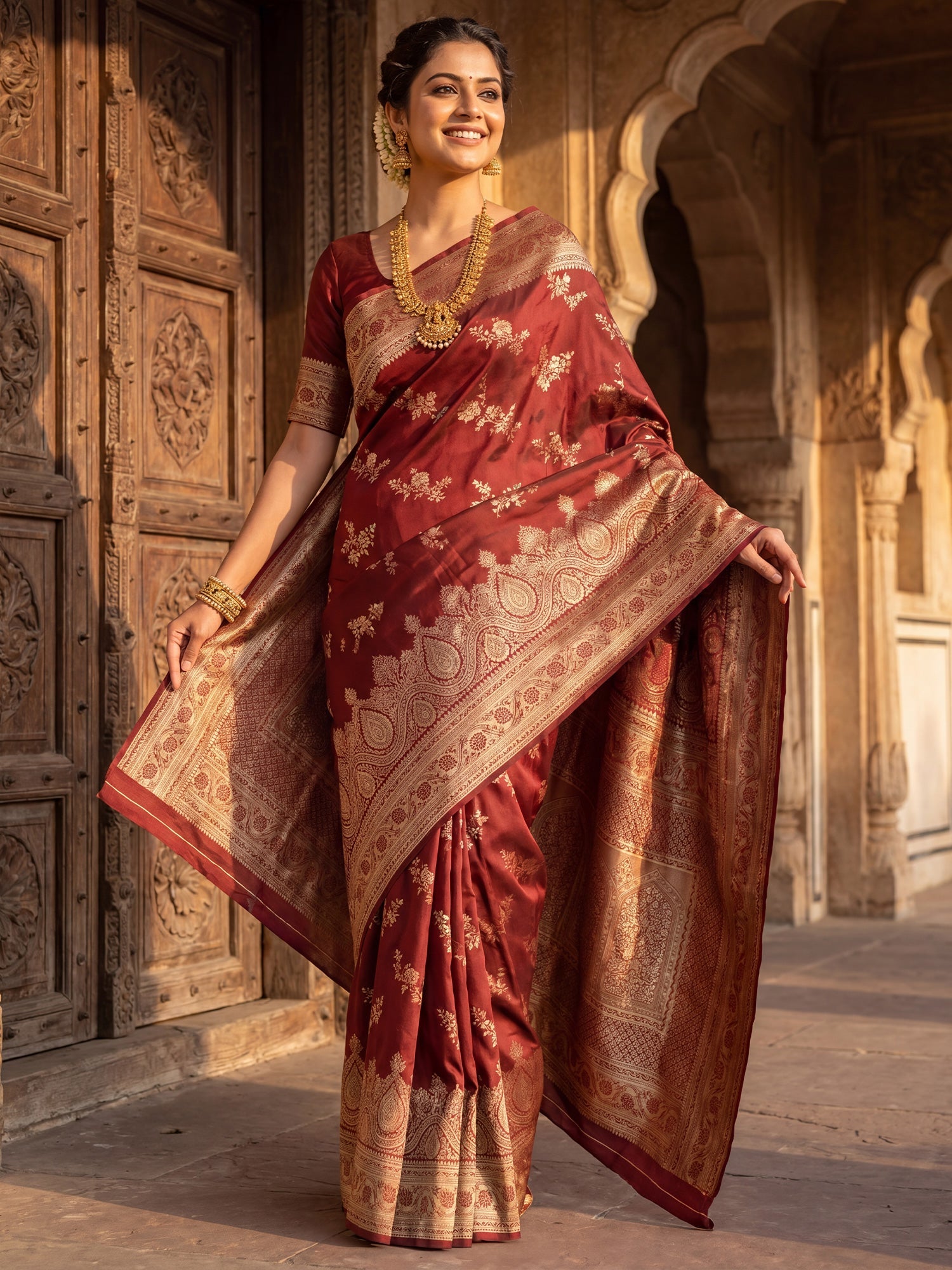 Maroon Banarasi Silk Saree - Ressa