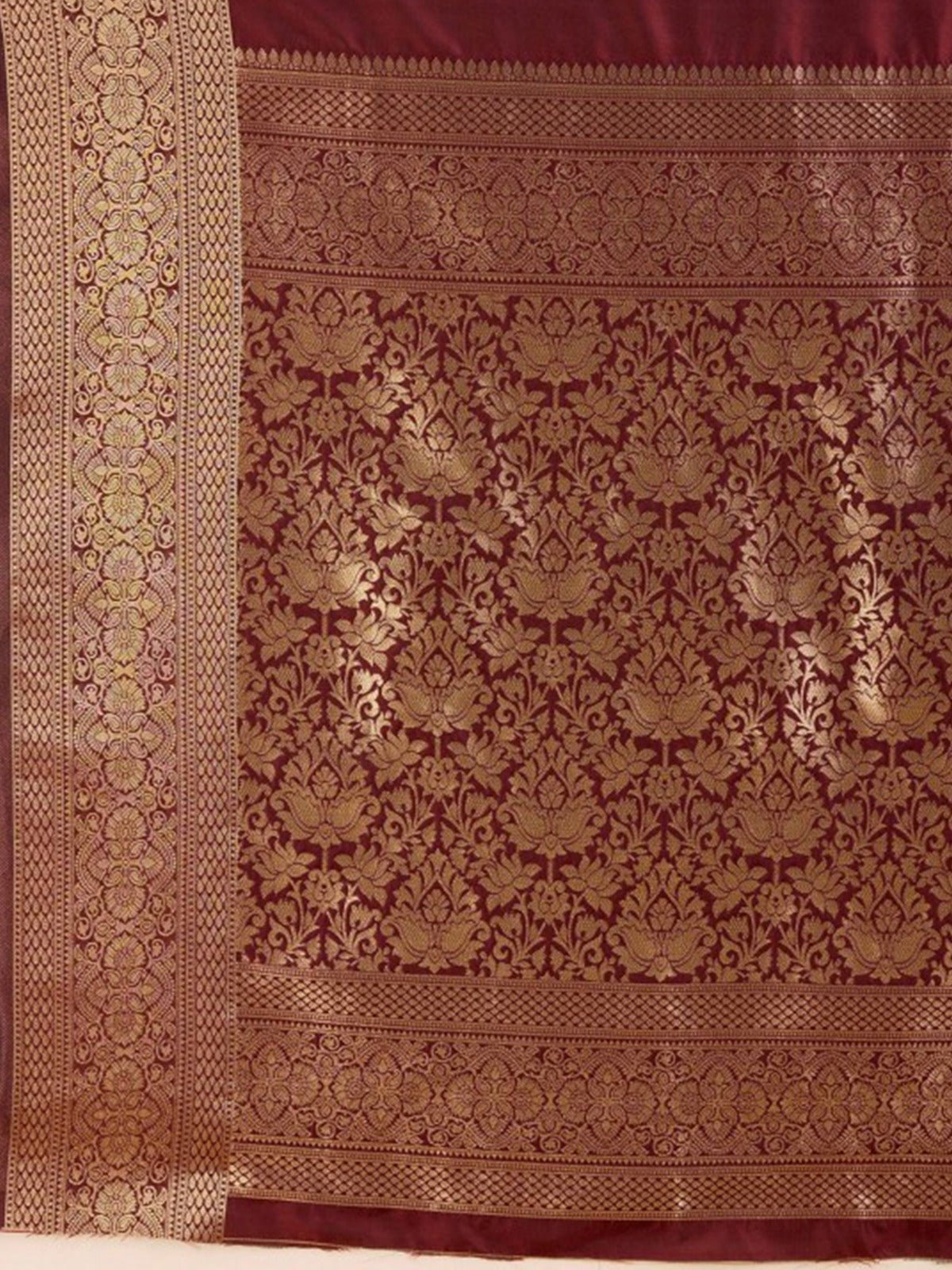 Maroon Banarasi Silk Saree with Gold Zari Border - Ressa