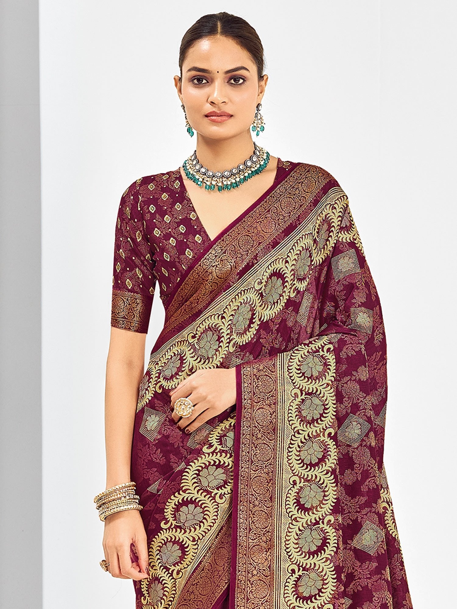 Maroon Banarasi Silk Saree with Gold Zari Weave | Bridal Collection - Ressa