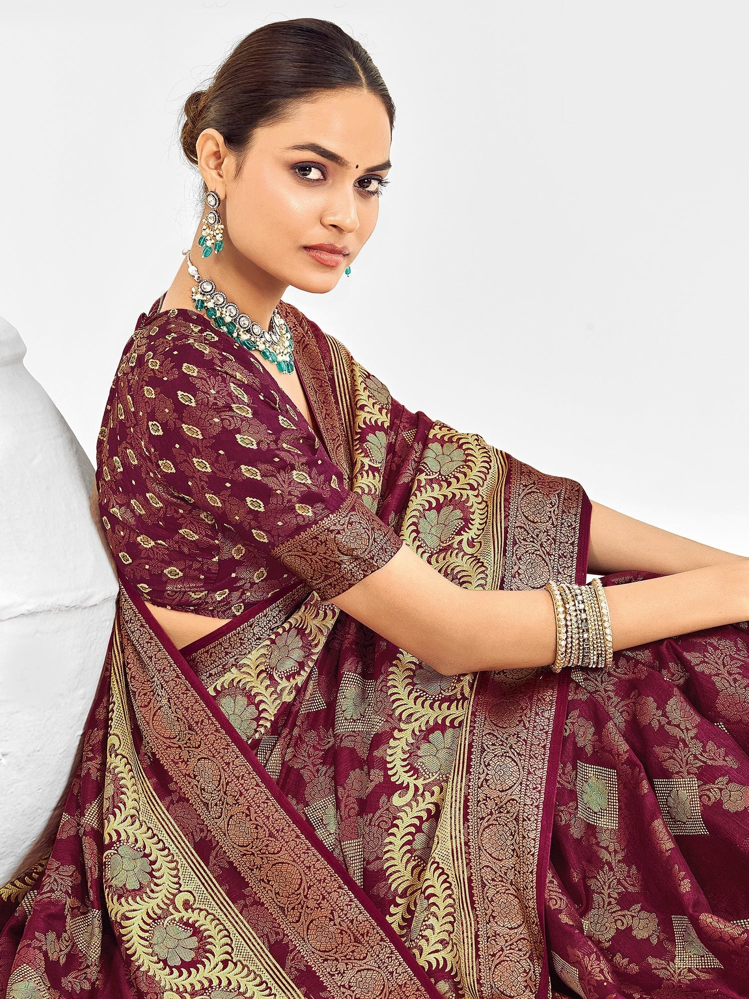 Maroon Banarasi Silk Saree with Gold Zari Weave | Bridal Collection - Ressa