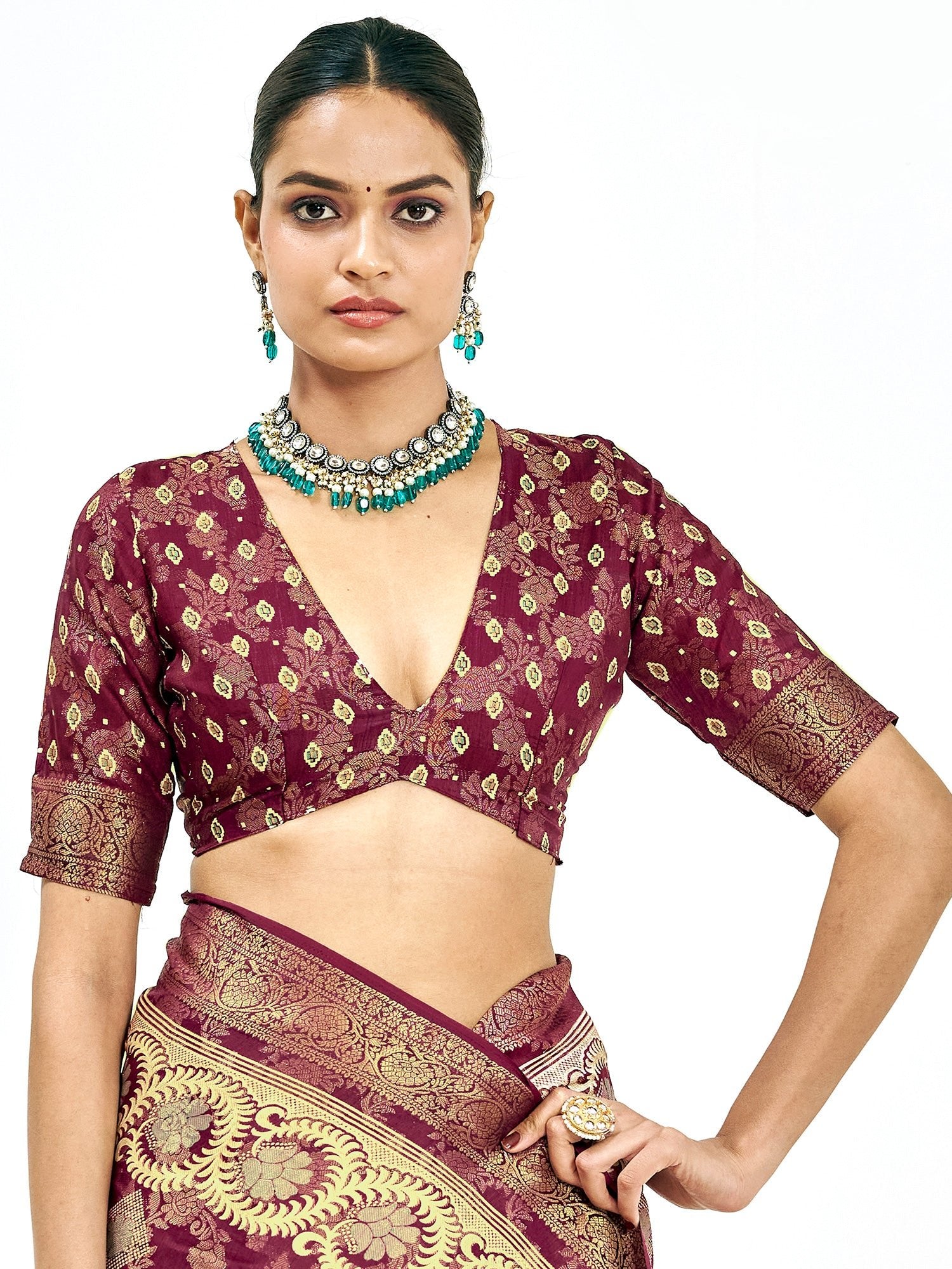 Maroon Banarasi Silk Saree with Gold Zari Weave | Bridal Collection - Ressa