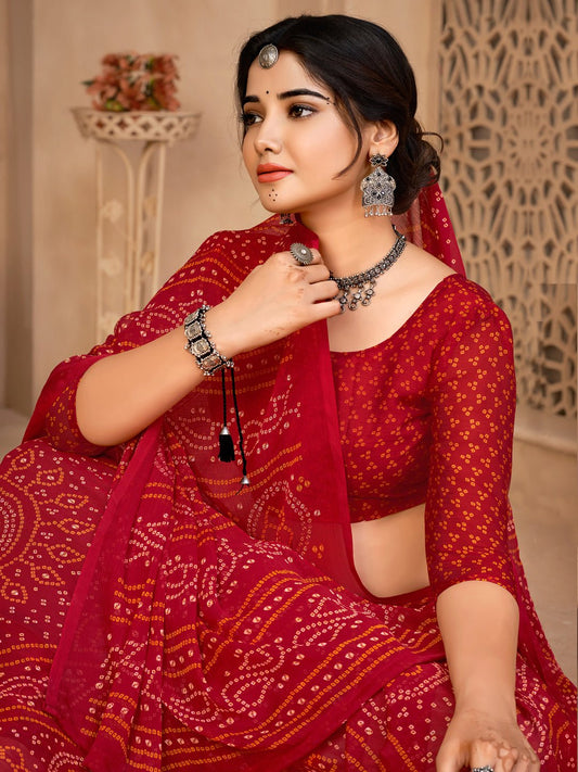 Maroon Bandhani Print Georgette Saree - Ressa