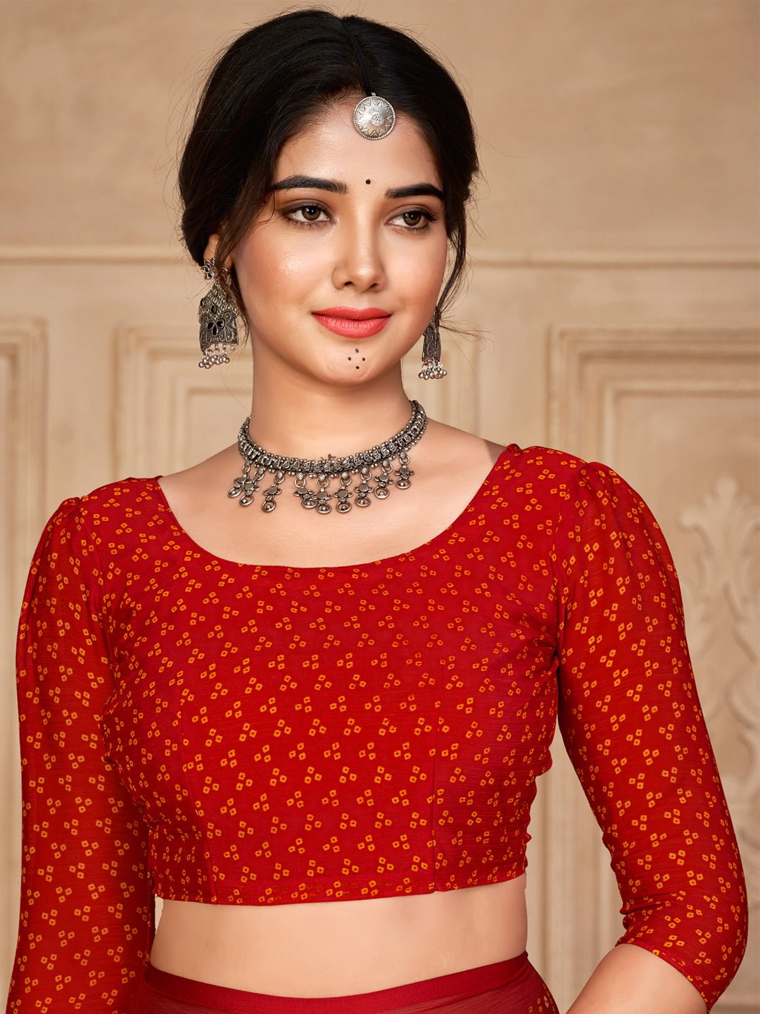 Maroon Bandhani Print Georgette Saree - Ressa
