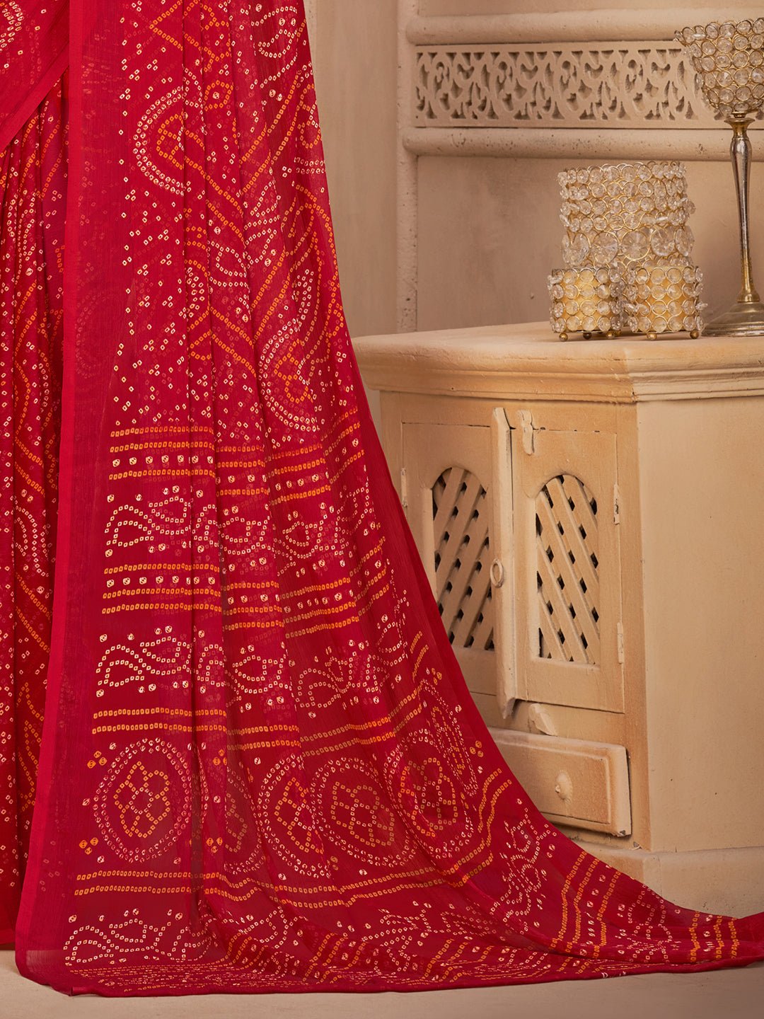 Maroon Bandhani Print Georgette Saree - Ressa