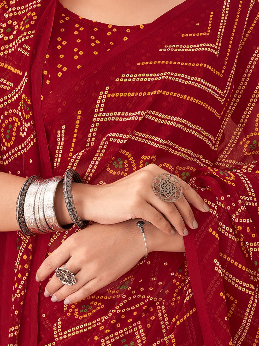 Maroon Bandhani Print Georgette Saree - Ressa