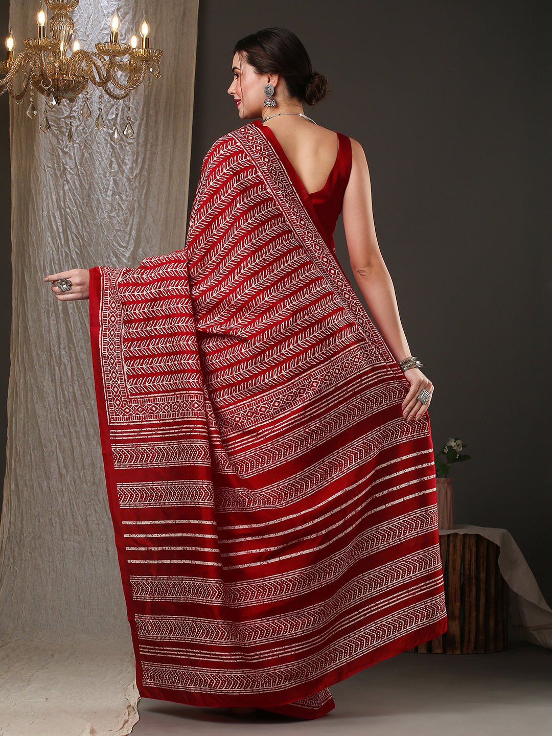 Maroon Bhagalpuri Silk Batik Printed Saree - Ressa