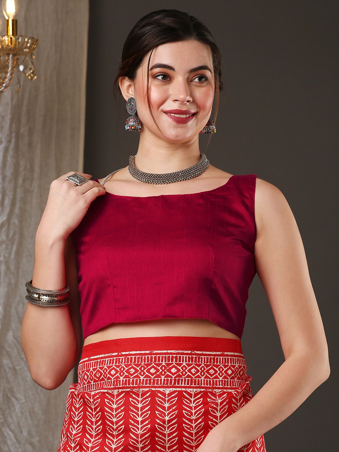 Maroon Bhagalpuri Silk Batik Printed Saree - Ressa