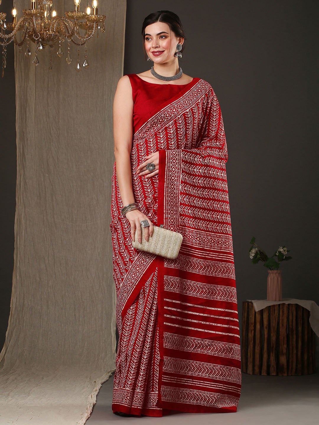 Maroon Bhagalpuri Silk Batik Printed Saree - Ressa
