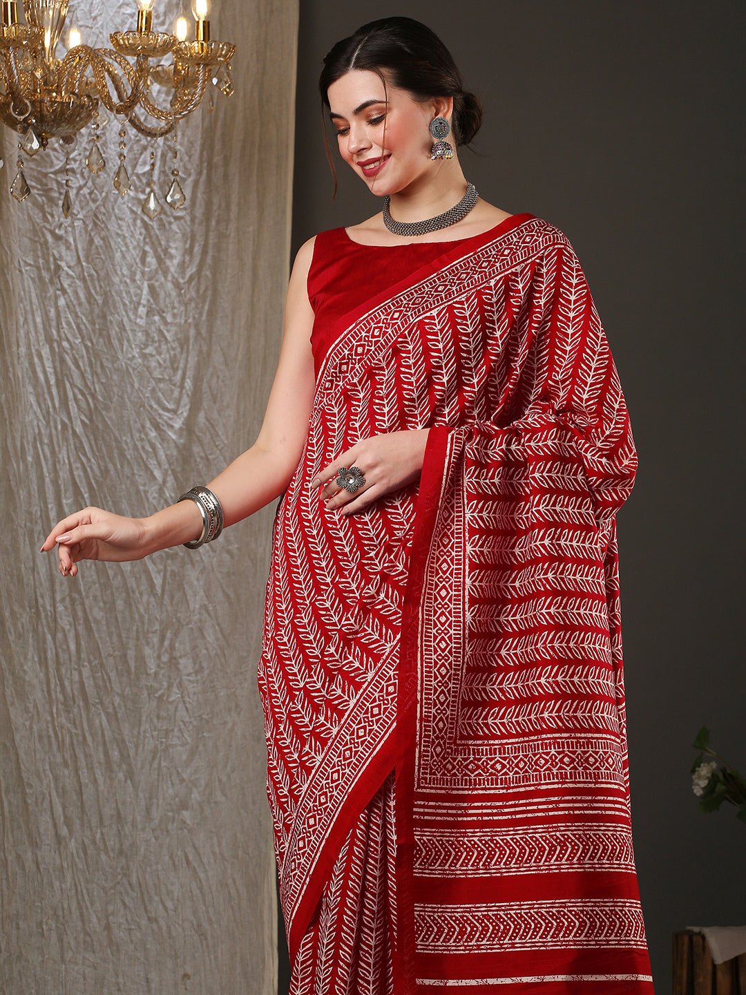 Maroon Bhagalpuri Silk Batik Printed Saree - Ressa