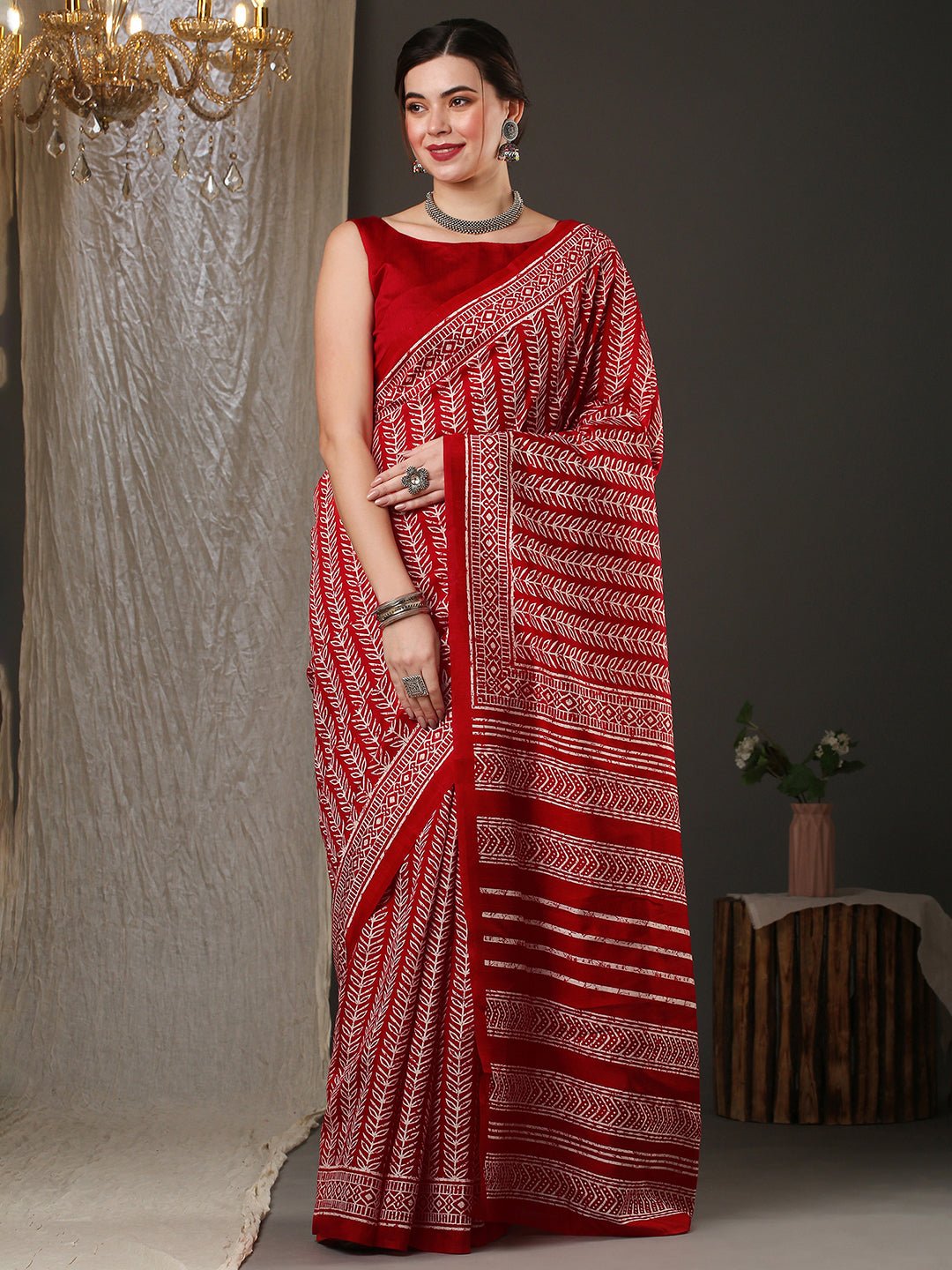 Maroon Bhagalpuri Silk Batik Printed Saree - Ressa
