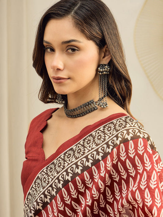 Maroon Bhagalpuri Silk Saree - Ressa