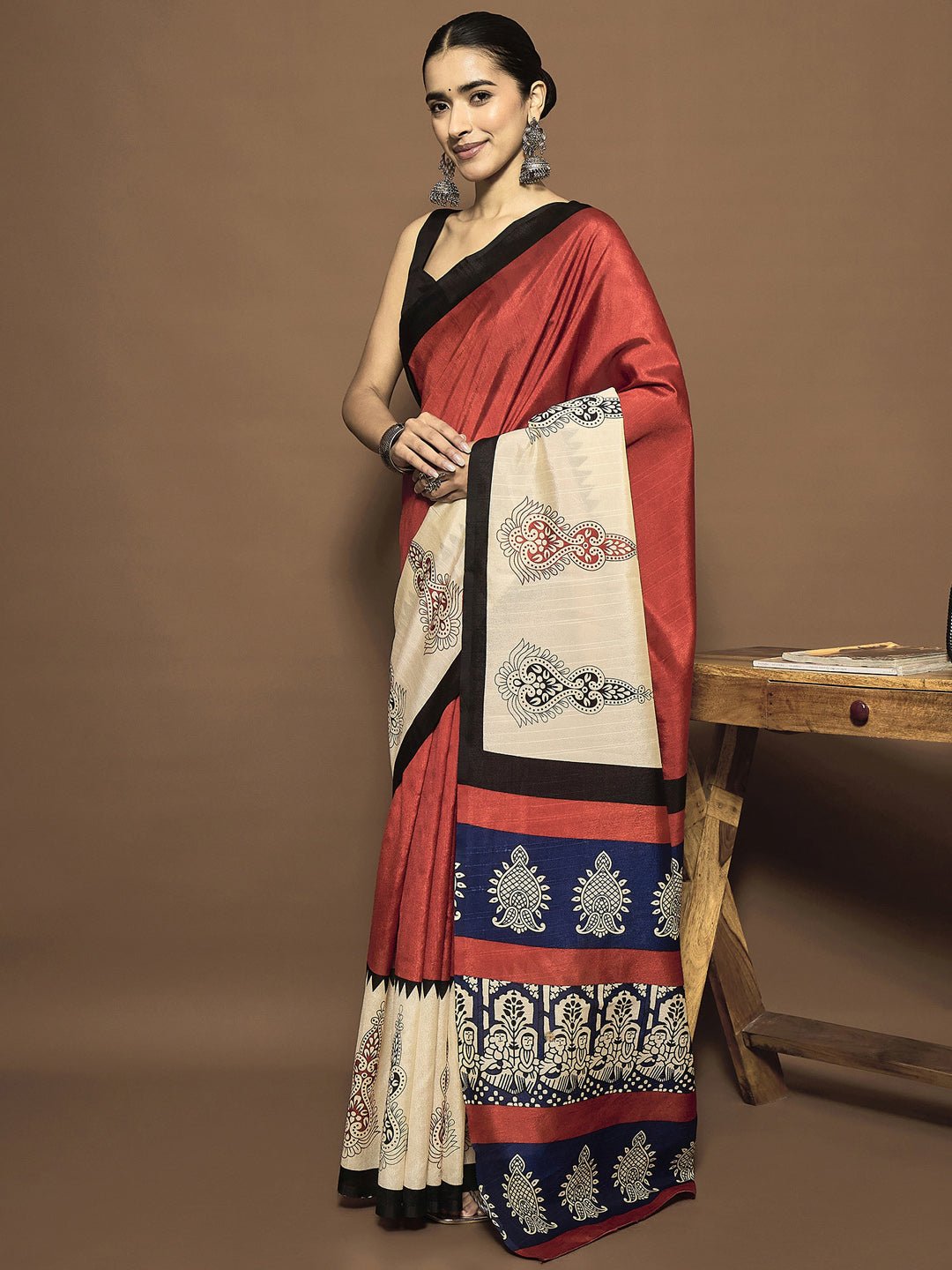 Maroon Bhagalpuri Silk Saree - Ressa