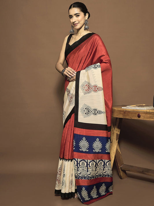 Maroon Bhagalpuri Silk Saree - Ressa
