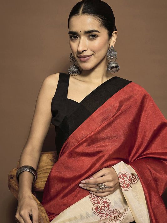 Maroon Bhagalpuri Silk Saree - Ressa