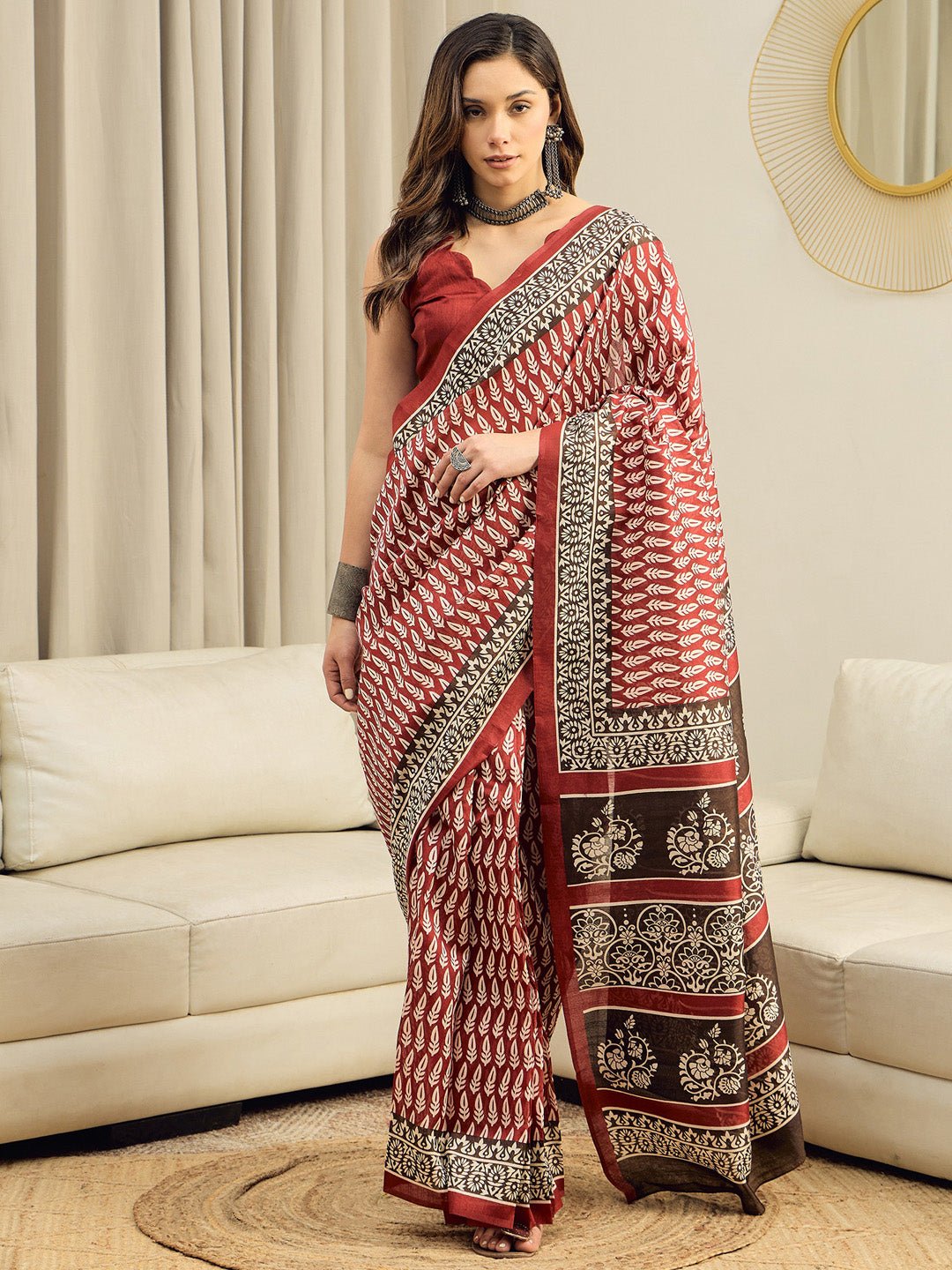 Maroon Bhagalpuri Silk Saree - Ressa