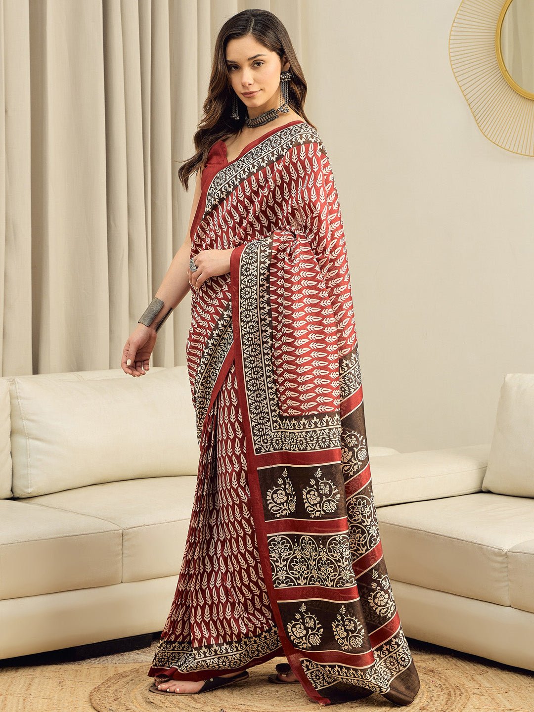 Maroon Bhagalpuri Silk Saree - Ressa