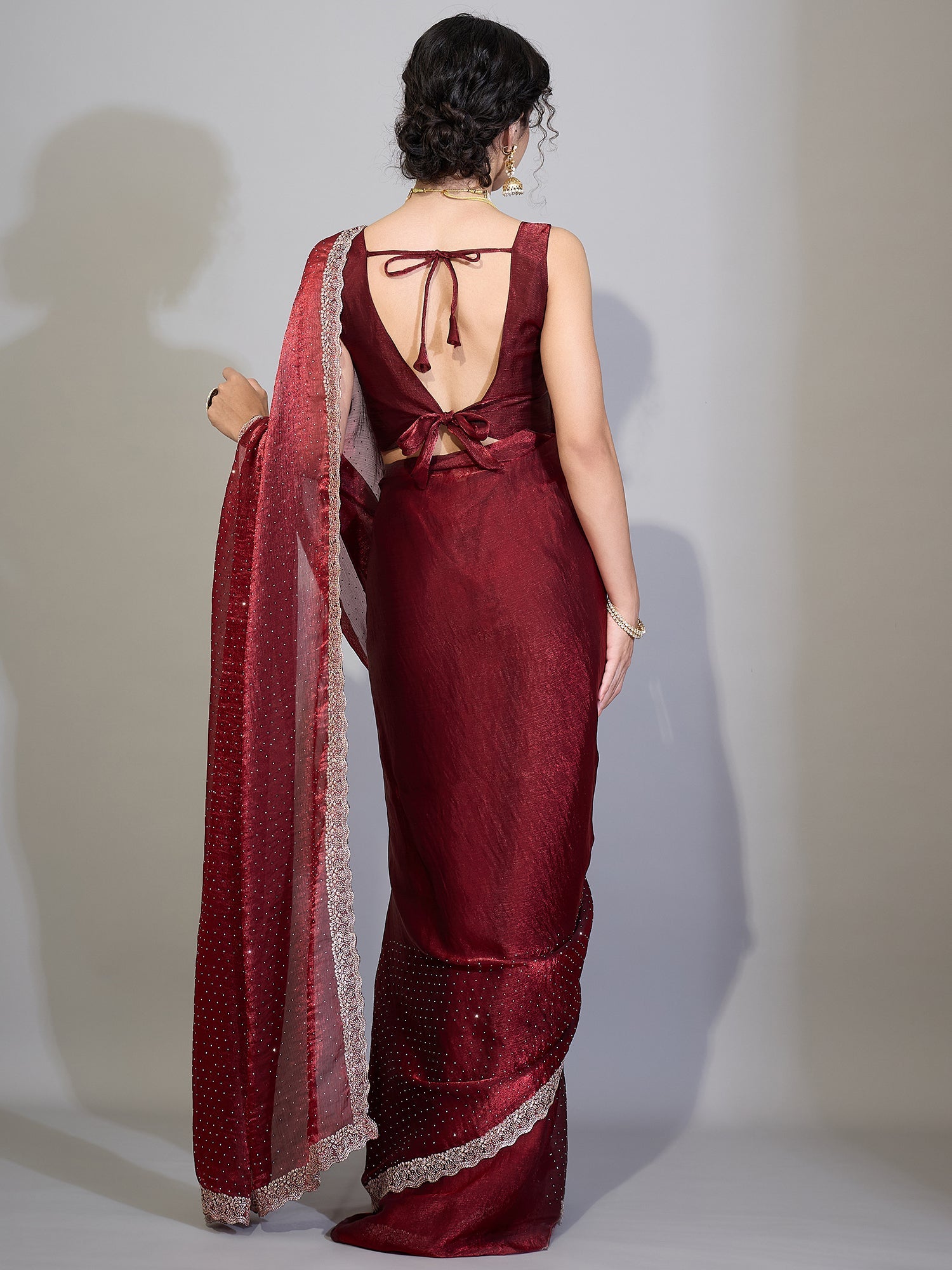 Maroon Chiffon Saree with Zari Stripes - Ressa
