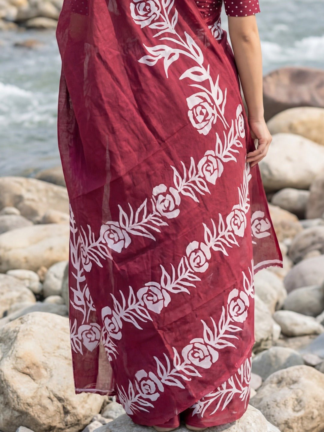 Maroon Cotton Blend Saree - Ressa
