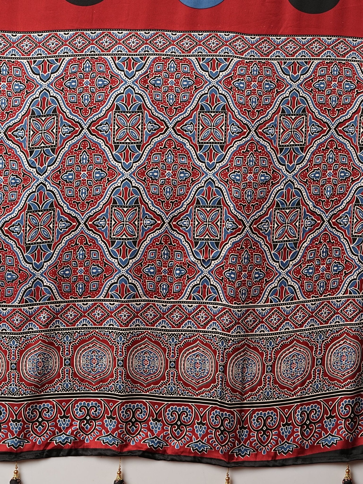 Maroon Crepe Ajrakh Block Printed Saree - Ressa