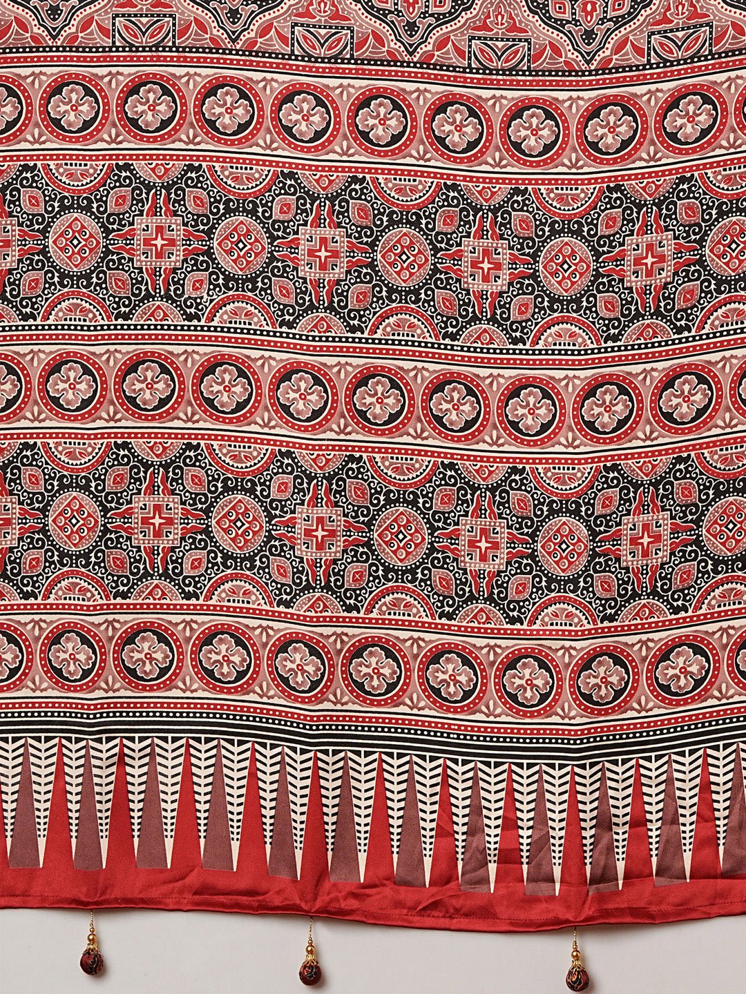 Maroon Crepe Ajrakh Block Printed Saree - Ressa