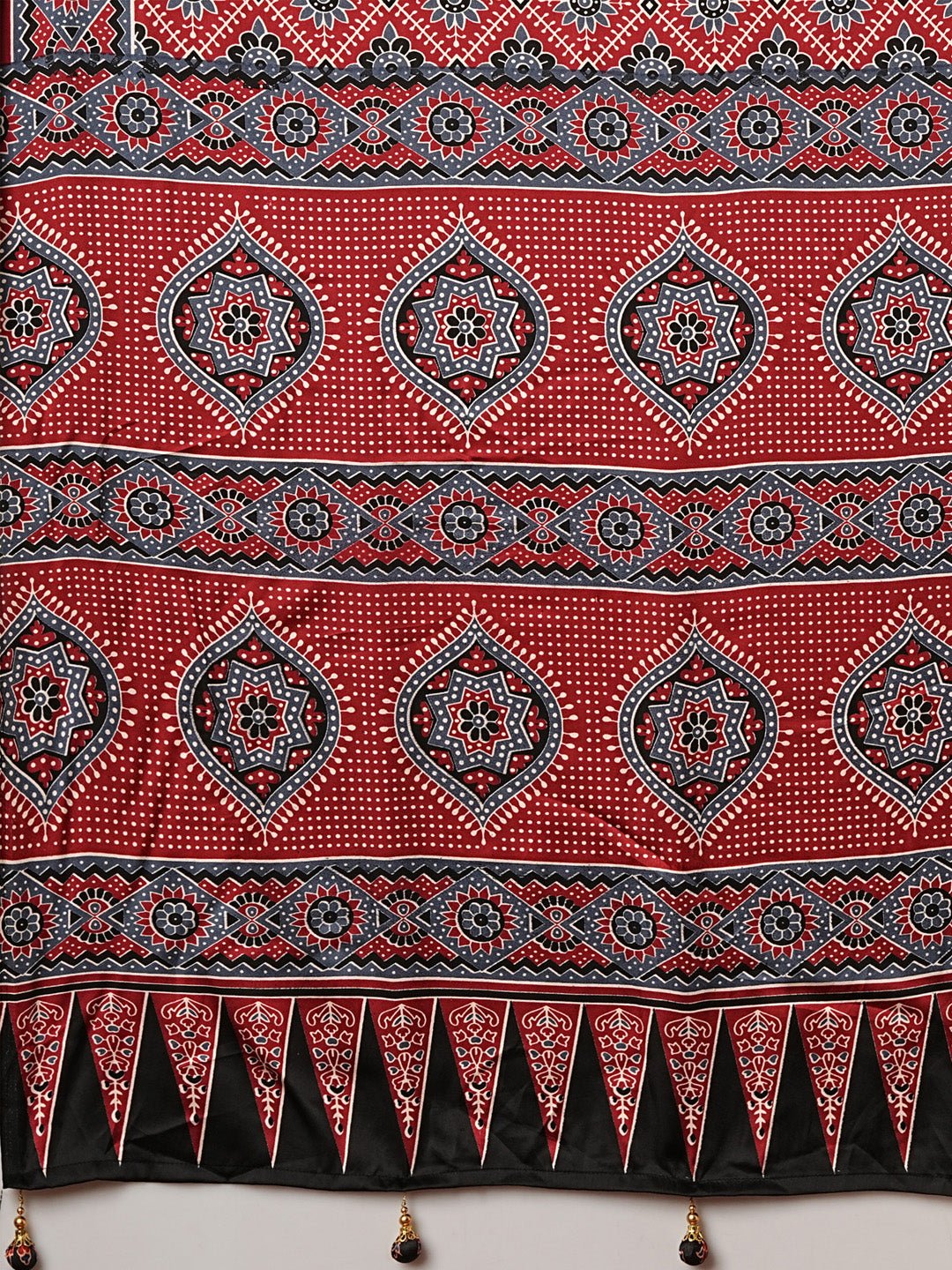 Maroon Crepe Ajrakh Block Printed Saree - Ressa