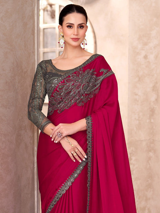 Maroon Embellished Party wear Saree - Ressa