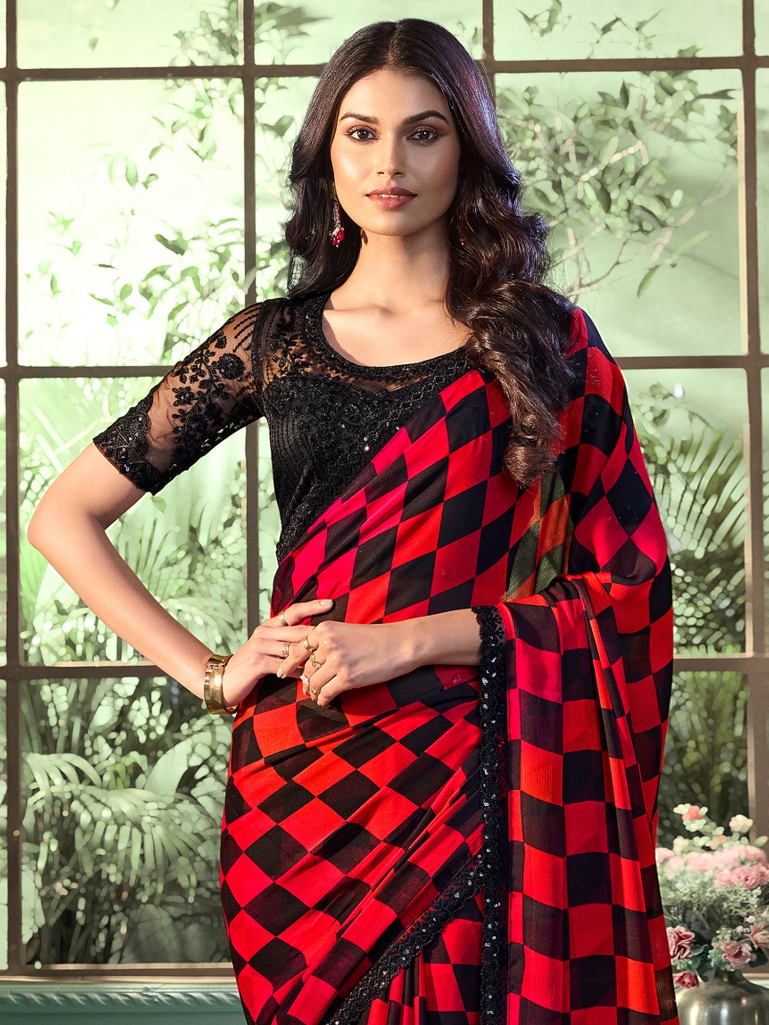 Maroon Embellished Sequinned Pure Chiffon Saree - Ressa