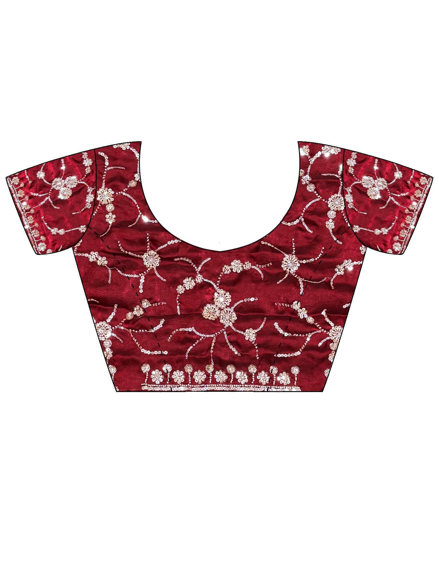 Maroon Embroidered Organza Saree with Cutwork Border - Ressa
