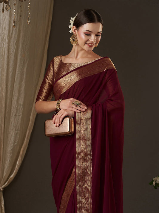 Maroon Floral Georgette Saree - Ressa
