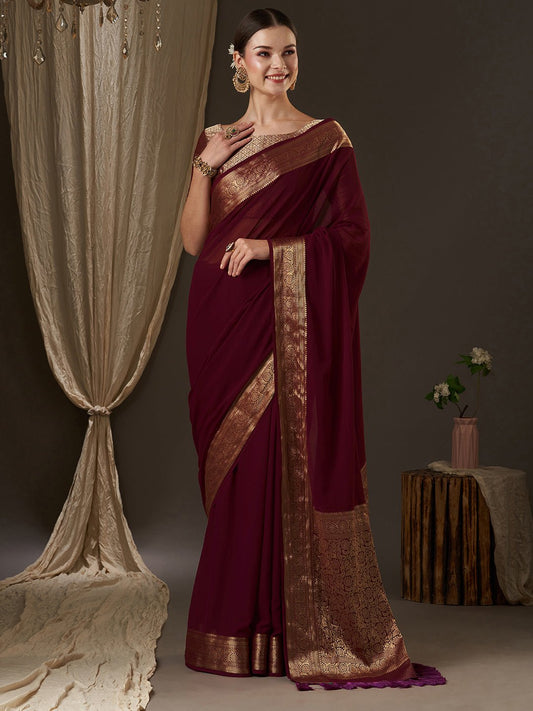 Maroon Floral Georgette Saree - Ressa