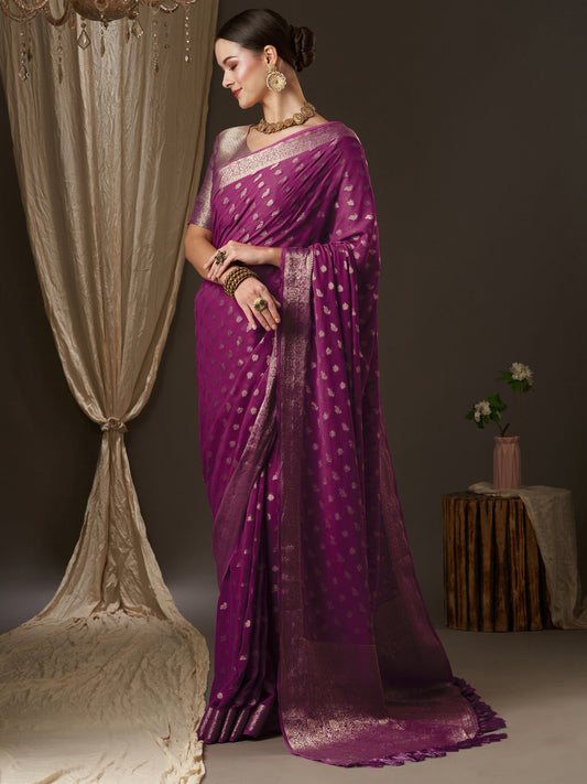 Maroon Floral Georgette Saree with Jari Border - Ressa