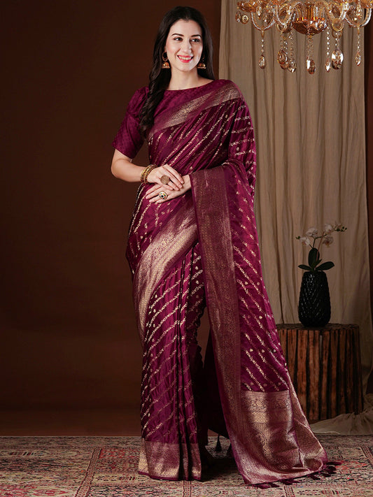 Maroon Floral Georgette Saree with Jari Border - Ressa