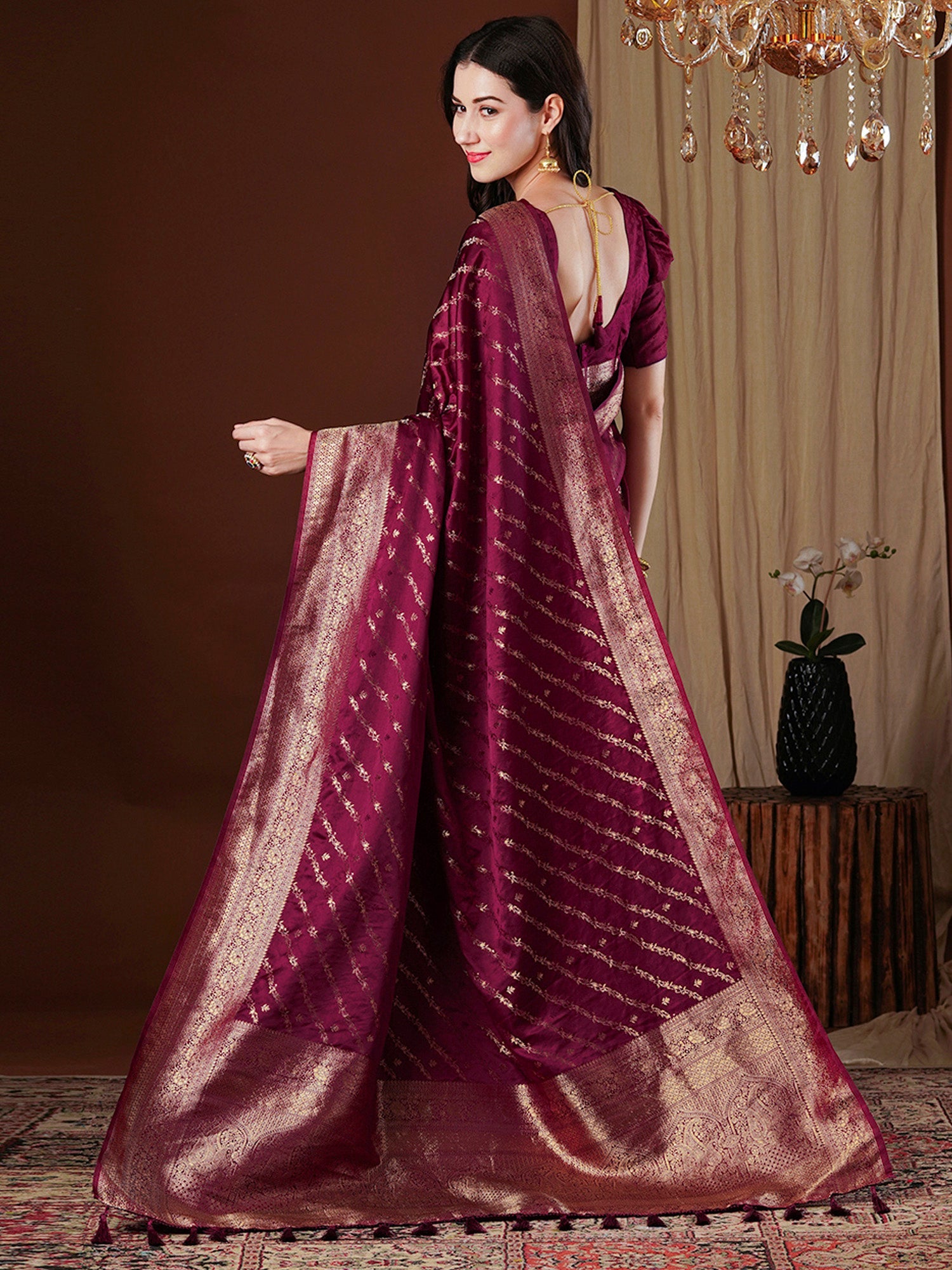 Maroon Floral Georgette Saree with Jari Border - Ressa