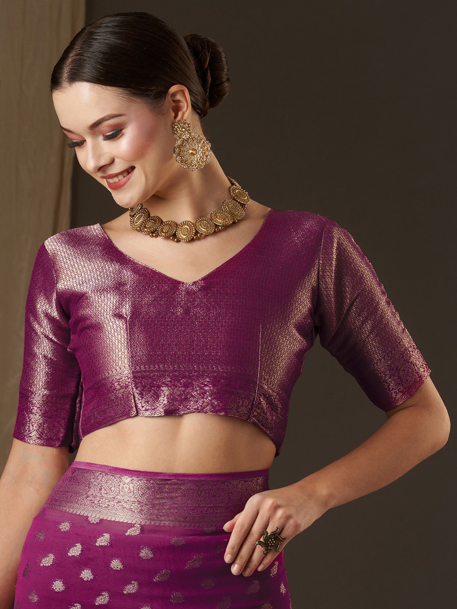 Maroon Floral Georgette Saree with Jari Border - Ressa