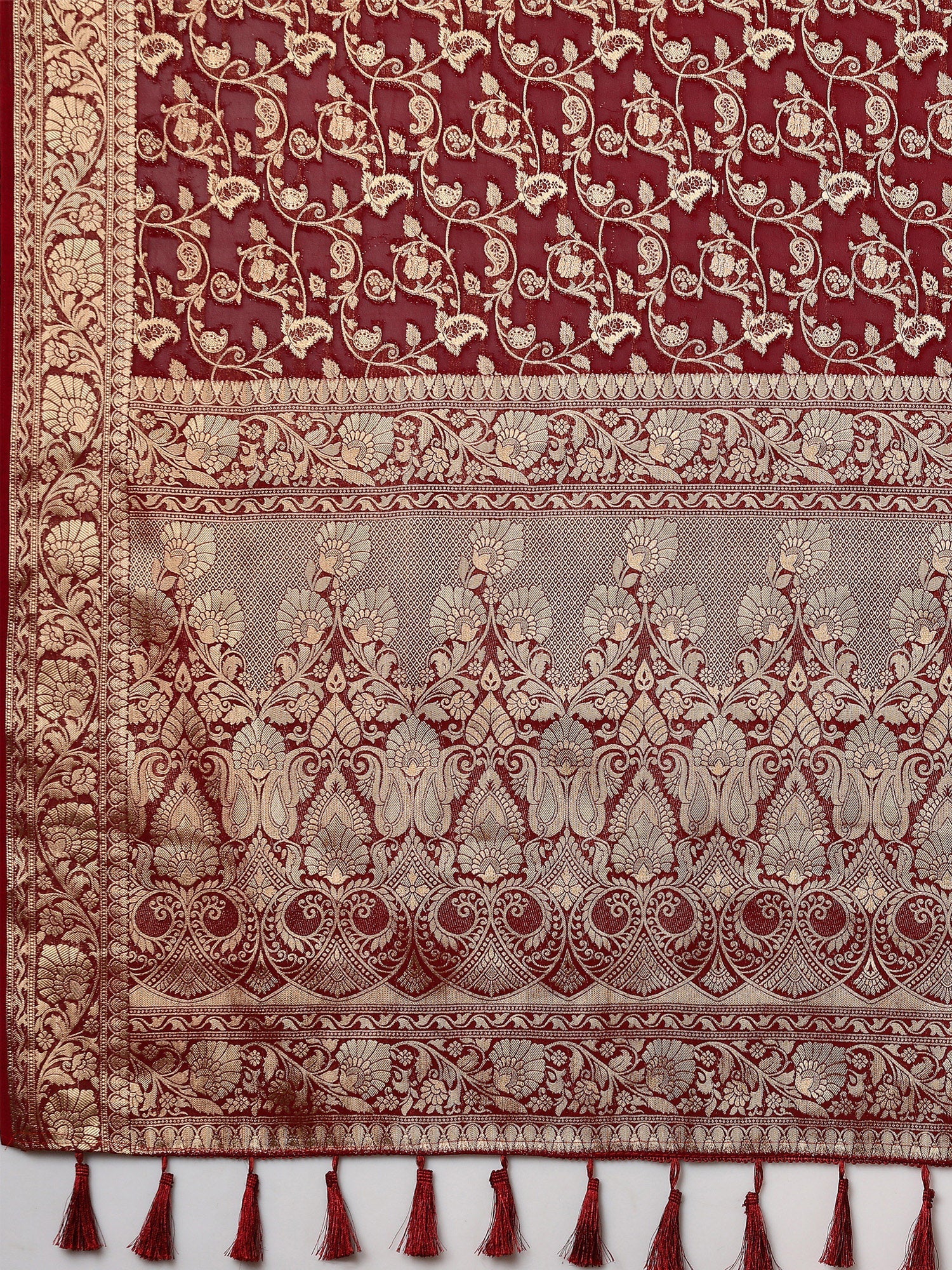 Maroon Floral Georgette Saree with Jari Border - Ressa