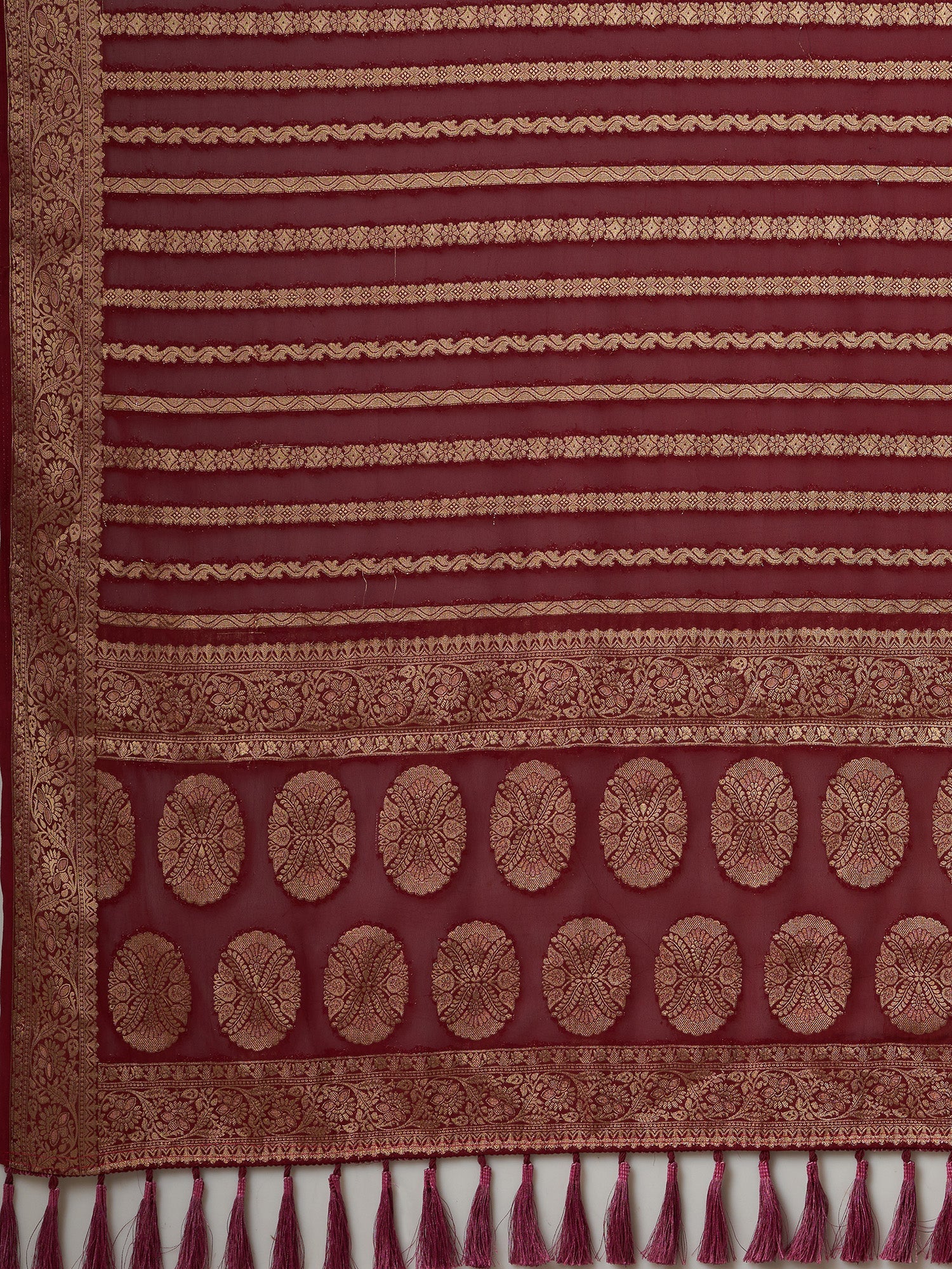 Maroon Floral Georgette Saree with Jari Border - Ressa