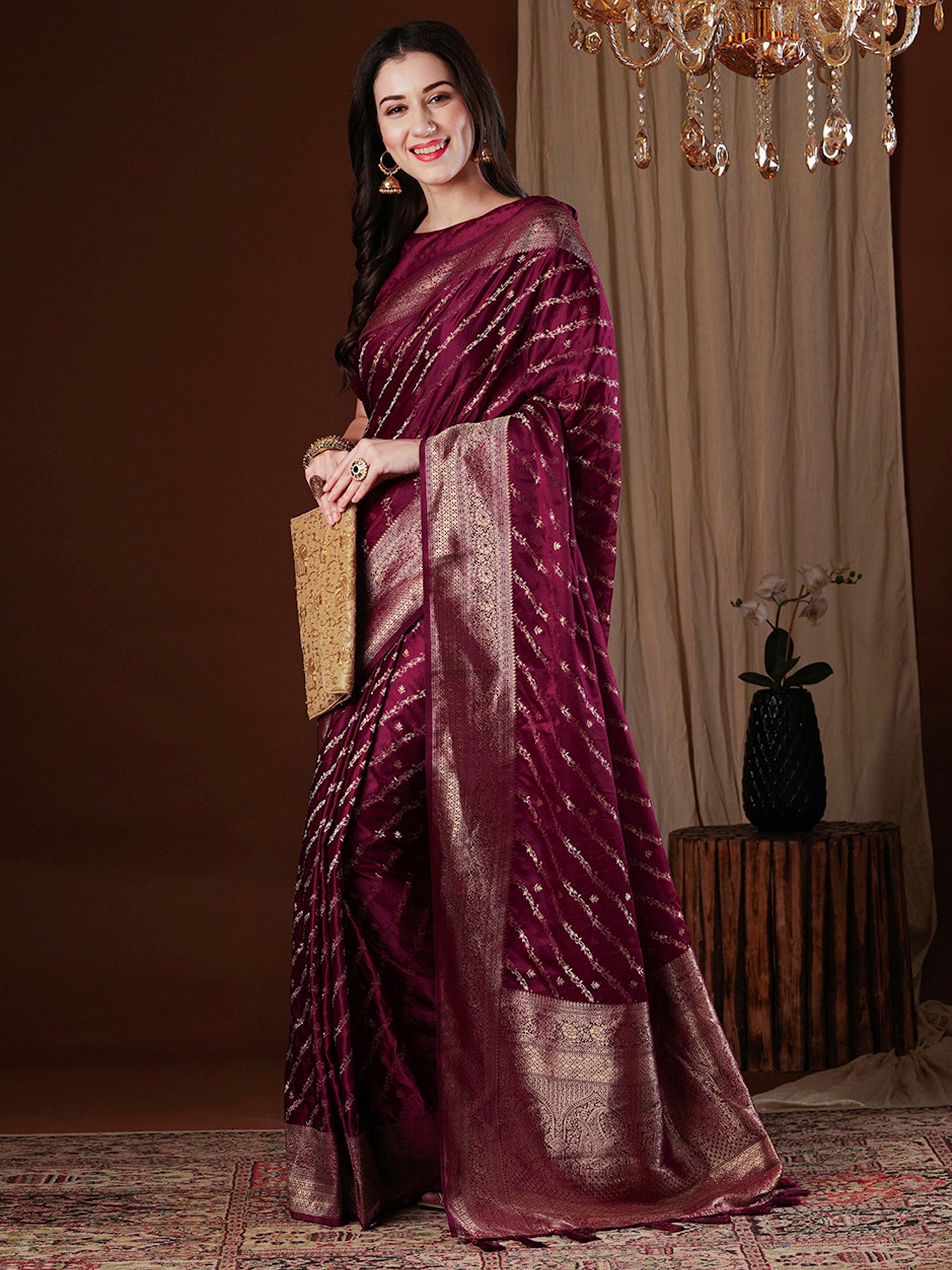 Maroon Floral Georgette Saree with Jari Border - Ressa