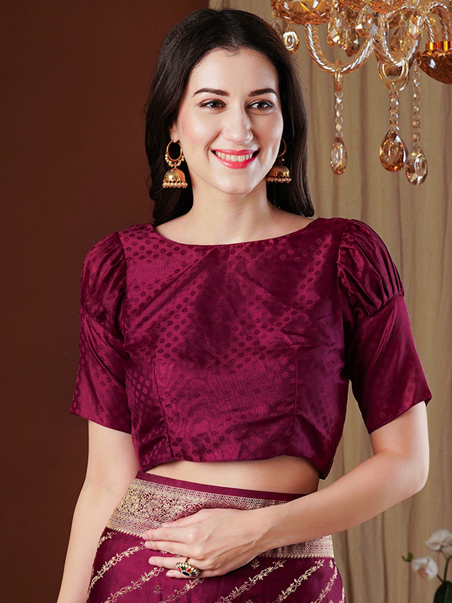 Maroon Floral Georgette Saree with Jari Border - Ressa