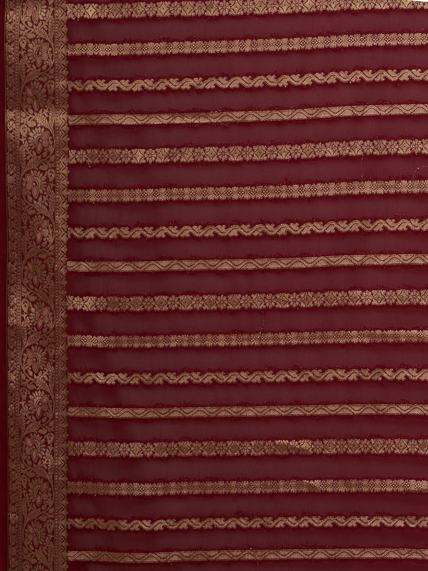 Maroon Floral Georgette Saree with Jari Border - Ressa